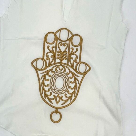Julia V-Neck Raw Edge Hand of Fatima T-Shirt NWOT Small‎ - Picture 2 of 6